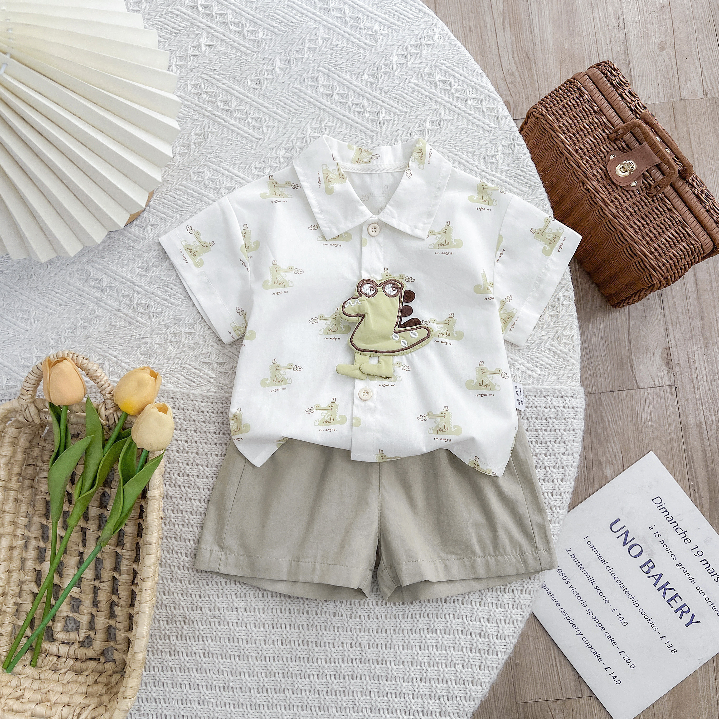 0-3岁男童套装夏季婴儿衣服一岁男宝帅气短袖衬衫短裤纯棉两件套