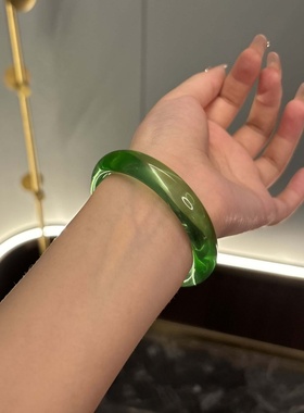 【贵妃】纯天然原石帝王绿色水晶手镯女白月光玉髓高冰种手串手链