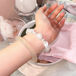 【春山赴雪】天然雪花白幽灵手链搭配贝珠仙气千金感礼物女铜镀银