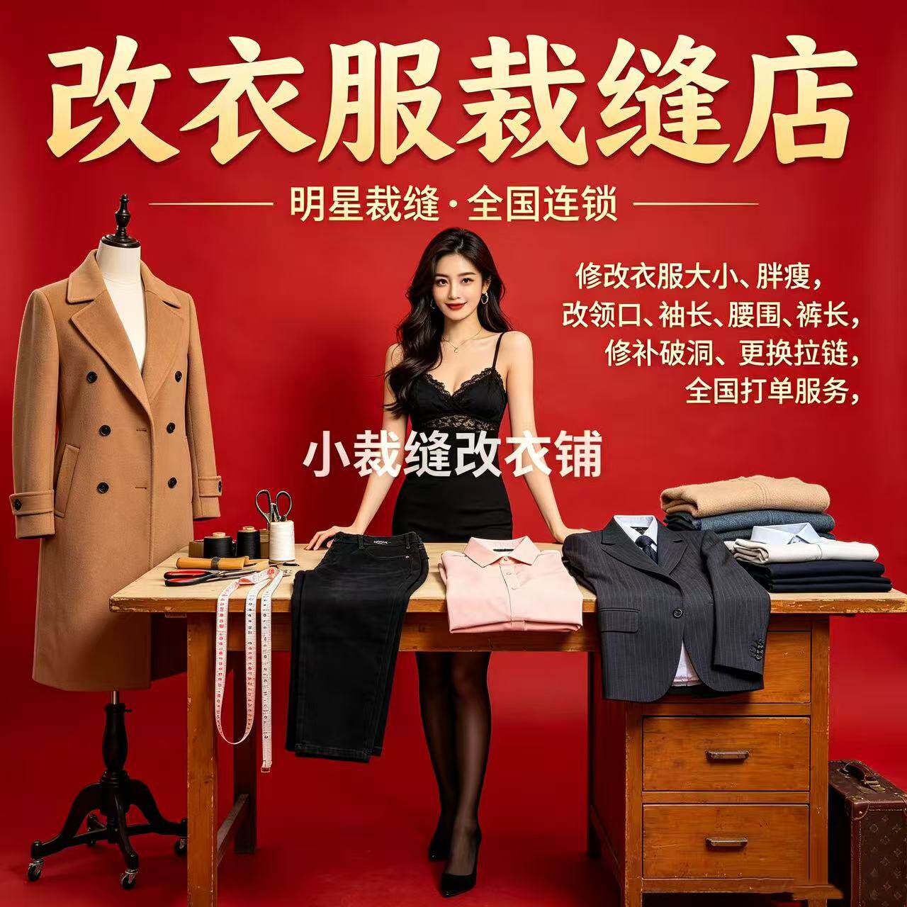 修改衣服裁缝店改羽绒服同城改大小专业毛呢大衣风衣改短裤子改瘦