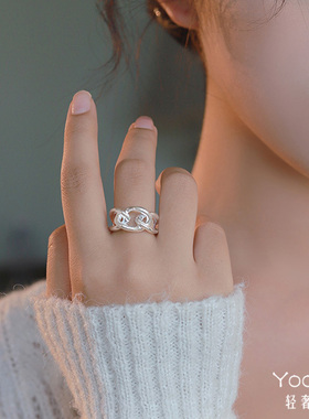 Yooper女纯银轻奢开口编织戒指