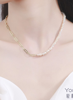 纯银珍珠拼接项链女设计优雅ins