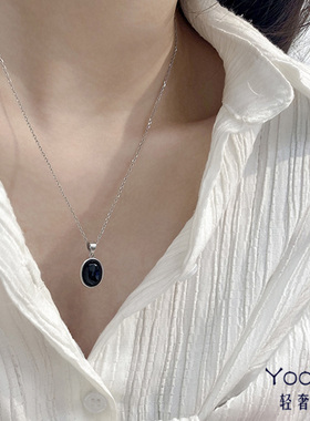 Yooper纯银黑玛瑙吊坠项链女925银轻奢高级简约百搭春夏新品礼物