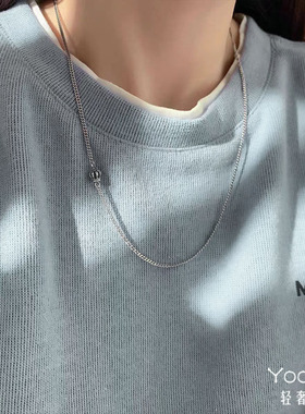 Yooper纯银小皇冠项链女S925轻奢复古做旧毛衣链素链长款秋冬新款