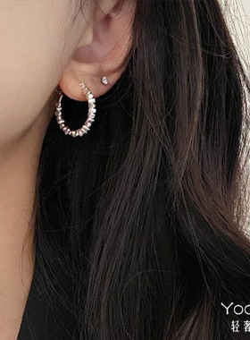 Yooper纯银流动碎银子耳环女轻奢小众ins耳环时尚级感耳扣耳饰