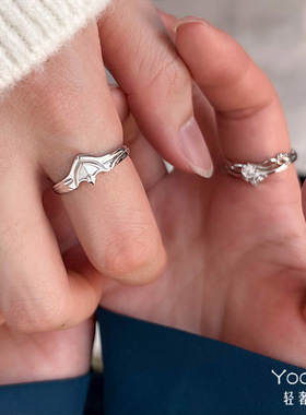 Yooper纯银公主与骑士情侣戒指s925原创简约小众复古礼物开口对戒