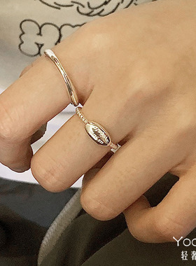 Yooper纯银椭圆文字戒指女925银轻奢时尚小众指环可调节2023新款