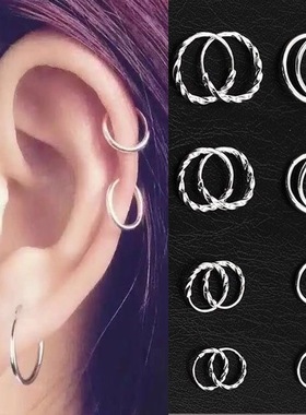 Yooper足银s999保养耳环耳骨圈女轻奢气质简约小耳圈耳洞纯银耳饰