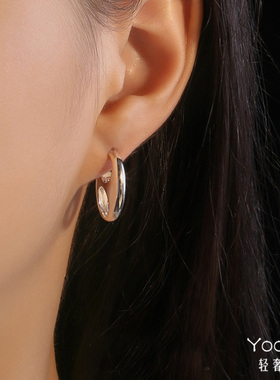 Yooper纯银简约猪鼻子耳环女925银个性港风重工时尚百搭耳钉耳饰
