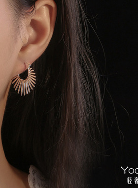 Yooper纯银太阳花耳环女几何扇形夸张925银轻奢博主耳饰耳钉新款