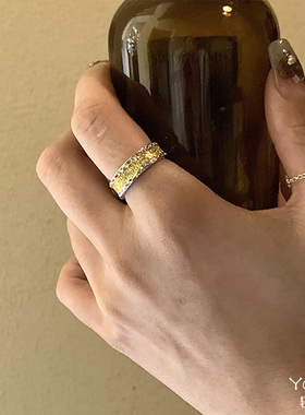 Yooper纯银唐草纹撞色戒指女复古s925精致轻奢潮流小众可调节指环