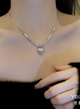 纯银爱心方块项链女夏欧美ins女