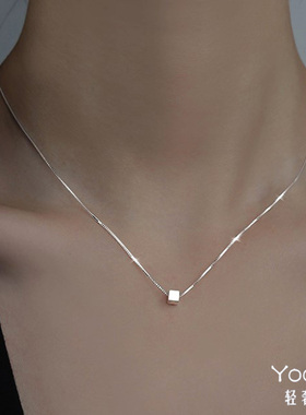 Yooper正品女s925纯银方块项链