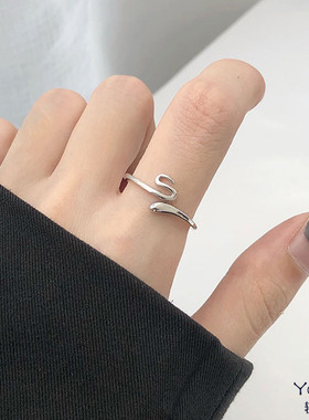 Yooper纯银蛇形戒指女冷淡风百搭潮s925银可调节指环戒小众首饰
