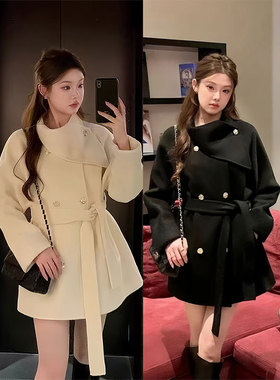 oshea韩女大衣 澳洲羊毛毛呢外套女2025新款冬金扣细带双面呢大衣
