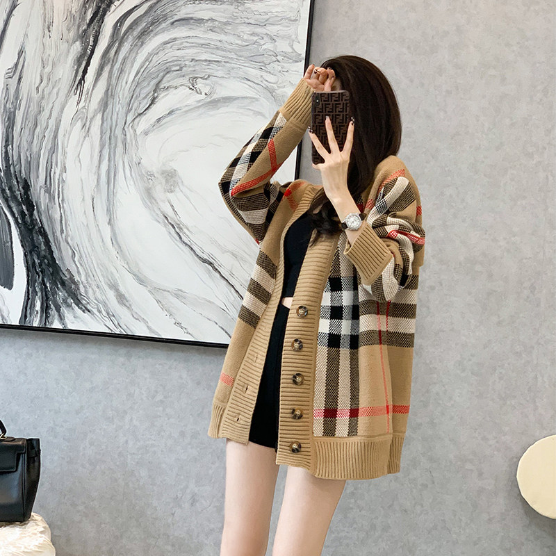 针织开衫外套女2026年新款秋冬款长袖宽松慵懒风复古休闲加厚毛衣