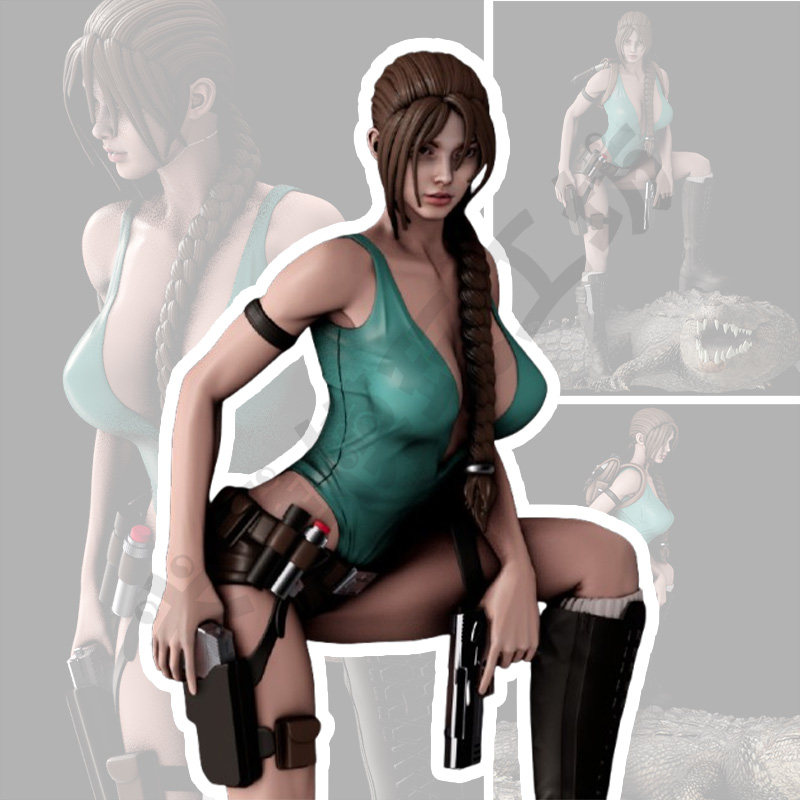 古墓丽影劳拉战斗版鳄鱼高精度GK手办3D打印[未上色白模]