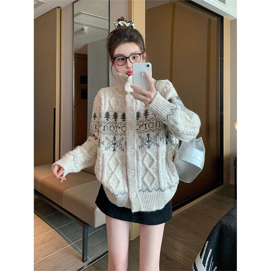 米白色覆古提花毛衣外套女2025新款冬季加厚港味覆古立领针织开衫,个性定制/设计服务/DIY,棉服工装,淘宝优惠券,粉丝福利购,淘宝优惠卷
