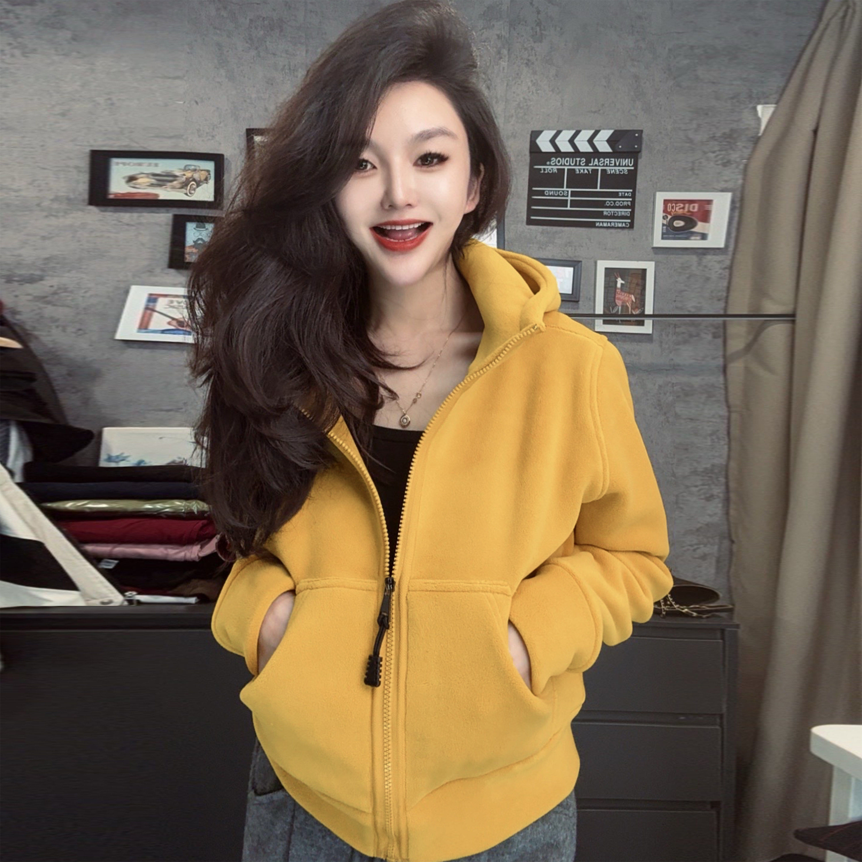 加绒加厚连帽保暖卫衣2025秋冬新款双面奥粒绒上衣设计感气质外套,个性定制/设计服务/DIY,棉服工装,淘宝优惠券,粉丝福利购,淘宝优惠卷