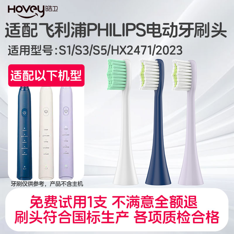 皓卫适配飞利浦电动牙刷头小羽刷S1/S3/S5/HX2471/2023通用替换