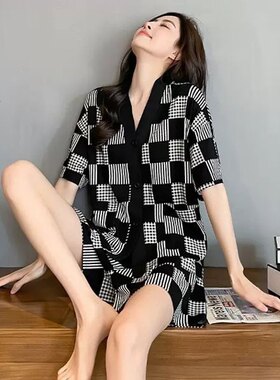 睡衣女夏季莫代尔短袖家居服夏天薄款可出门外穿套装新款