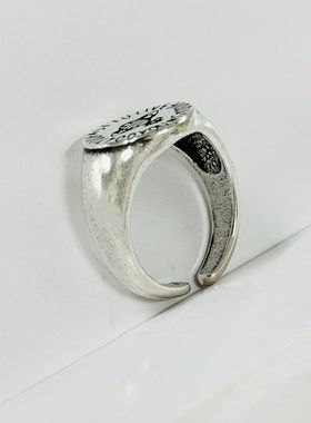 新款复古空白开口印章戒指男款光面中性搭配可调节尾戒