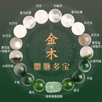 旺财运手链貔貅天然水晶五行绿宝石缺金木补金木水火平衡喜木手串
