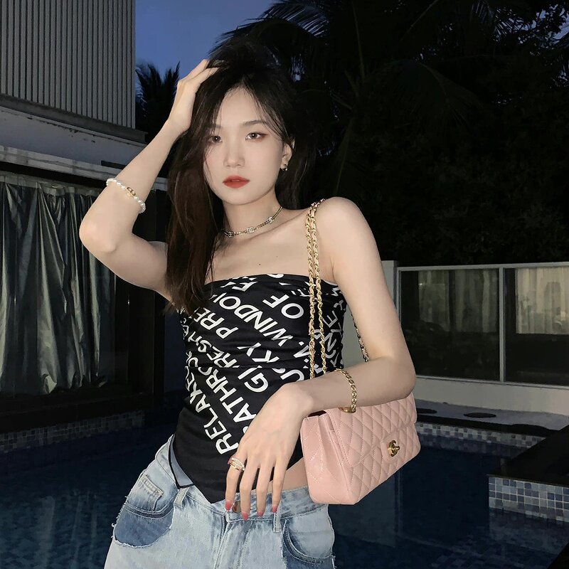 【胡楚靓 纵享丝滑】抹胸上衣2022夏季新款无肩带小众辣妹内搭女