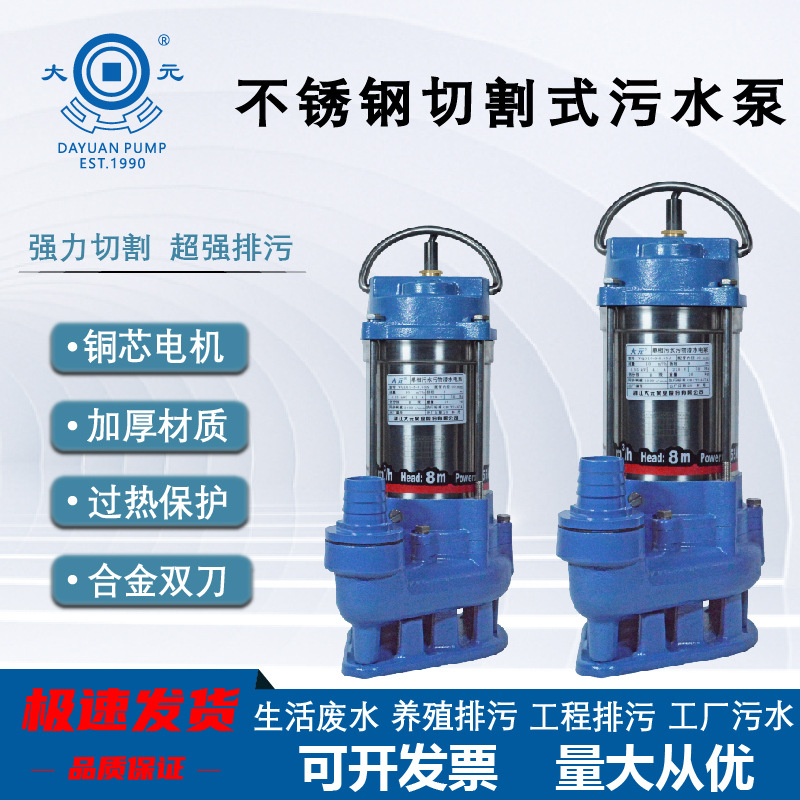 大元不锈钢小型污水泵220v大功率切割化粪池380v三相泥浆排污泵