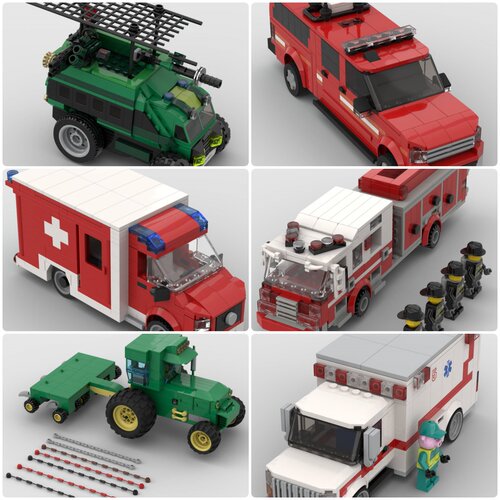 定制积木创意设计玩具救护车FDNY Sierra车JD拖拉机消防车救护车