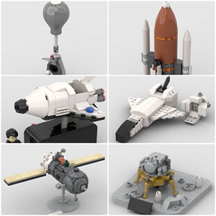 定制积木联盟号飞船航天飞机宇宙飞船阿波罗11号月球表面信仰之跃