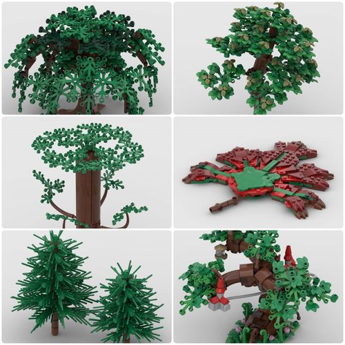 定制积木创意设计摆件新款儿童拼装益智玩具柳树安英树枫叶松树