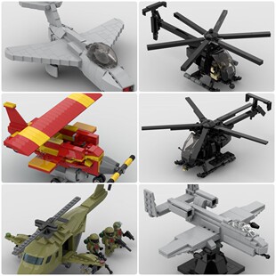 定制积木武装直升机龙卷风战机AH-6小鸟武装直升机A-10疣猪攻击机