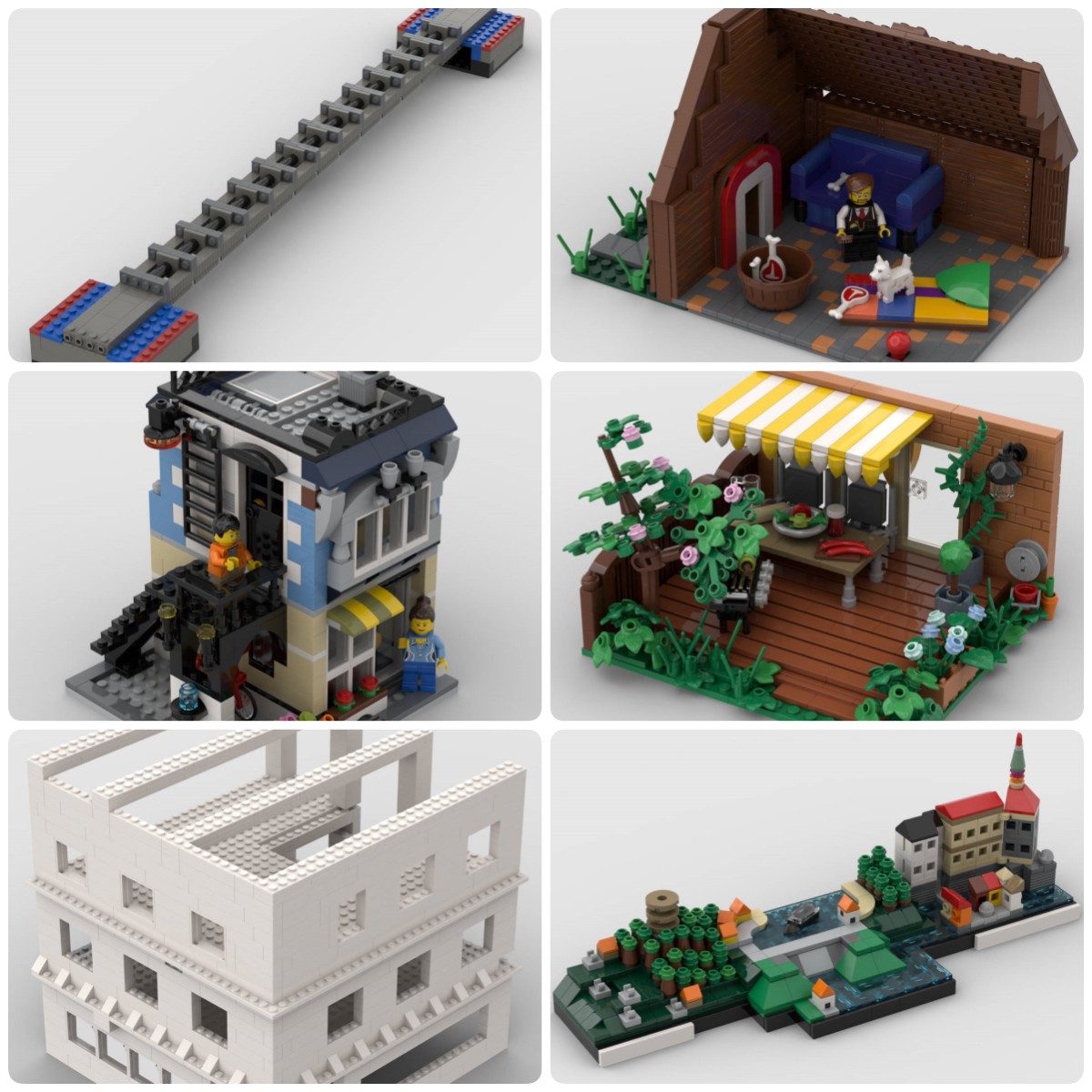 定制积木创意设计新款儿童拼搭玩具缆车露台克鲁姆洛夫花店犬舍