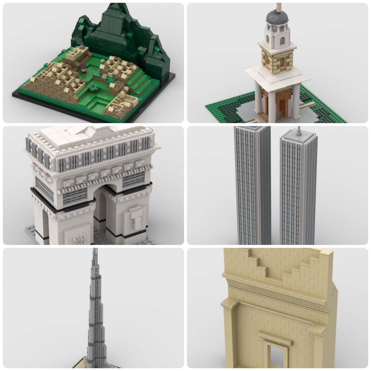 定制积木创意设计佩特拉墓哈利法塔凯旋门贝伦塔双子塔马丘比丘