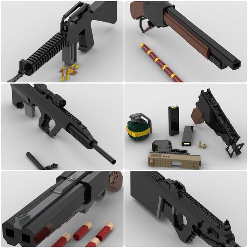 定制积木玩具斯太尔AUG突击步枪M1887霰弹枪M16A1自动步枪短猎枪