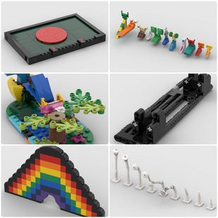 定制积木创意设计彩虹组合零件孟加拉国旗支架春季路灯的破坏状态