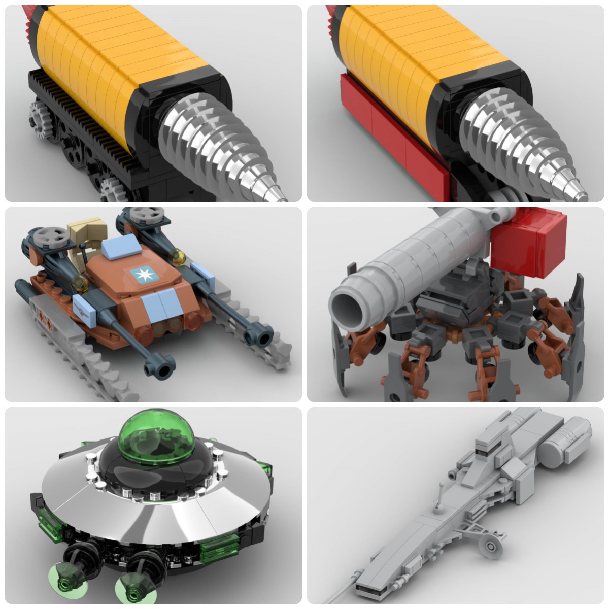 定制积木创意设计钻头坦克烟雾炮兵深空探测船链条滑块战车UFO