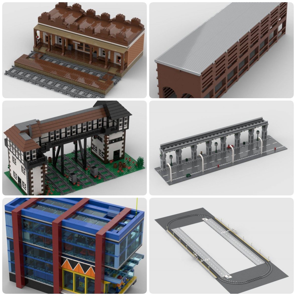 定制积木创意设计摆件新款儿童拼装益智玩具高架轨道隧道旧火车站