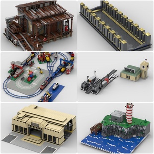 定制积木创意设计新款儿童拼装玩具船舶港口船厂火车站场景灯塔