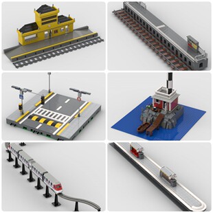 定制积木创意设计新款儿童拼装益智玩具火车站灯塔站台街道地铁