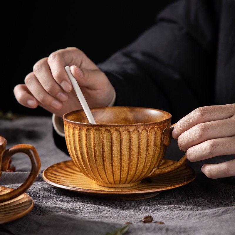 复古创意马克杯子家用陶瓷拉花杯图片