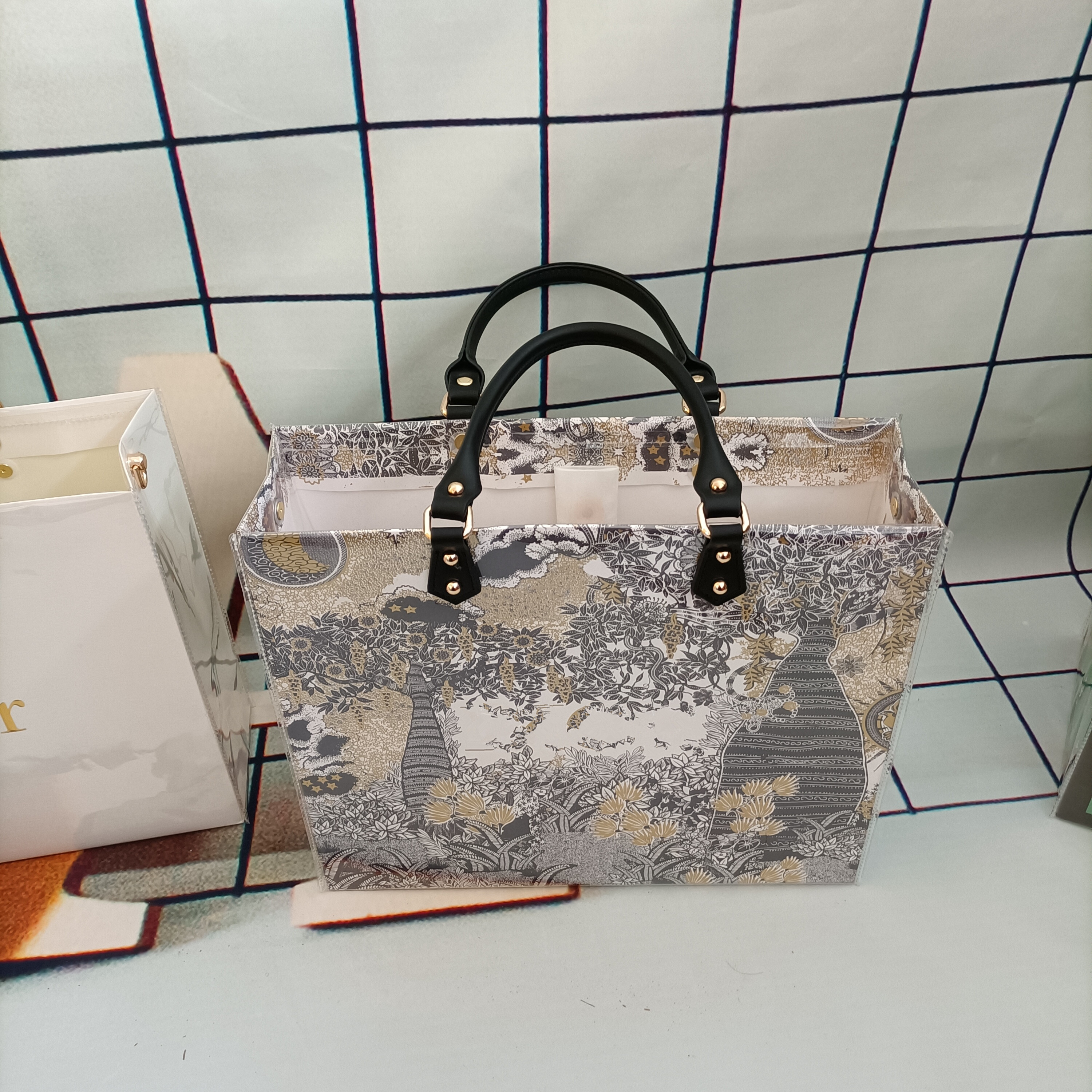 适用迪奥手工纸袋改造材料DIY手提包黑色提手肩带斜挎定制TPU配件