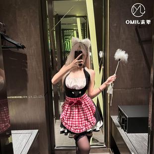 酒吧ds演出服夜店gogo服装 COS女佣kitty喵撞色拼接 纯欲红格女仆装