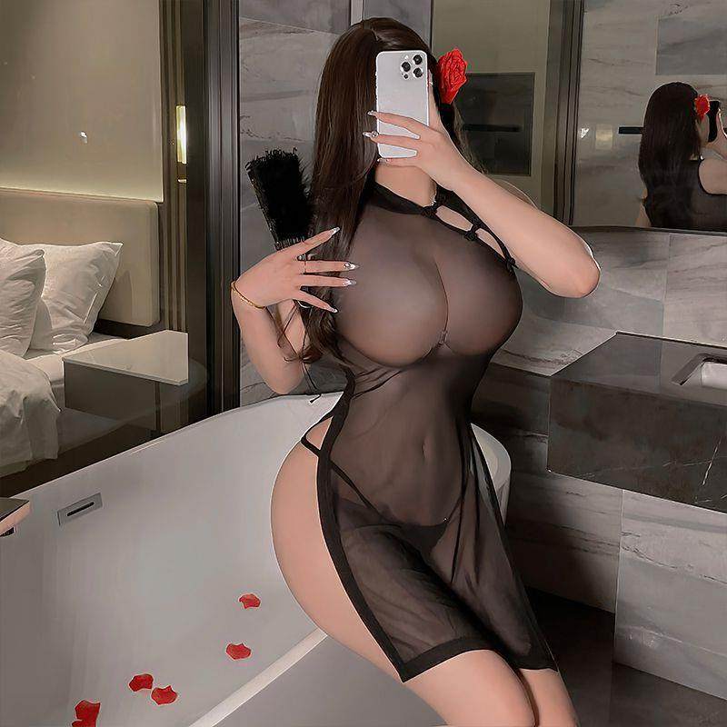 舞夜ds酒吧演出服gogo性感盘口露肩透视高腰开叉旗袍制服套装纯欲