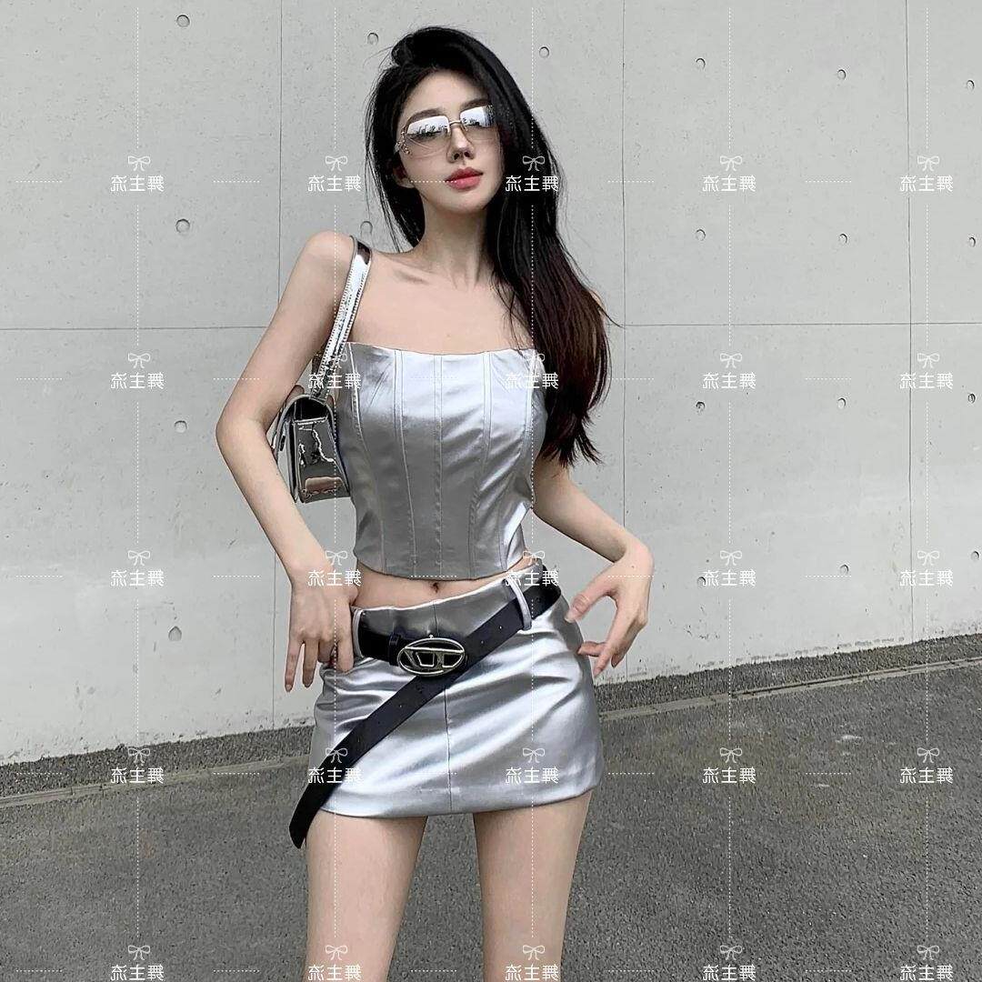 酒吧ds演出服新款女dj爵士舞台银色短裙两件套时尚套装表演服