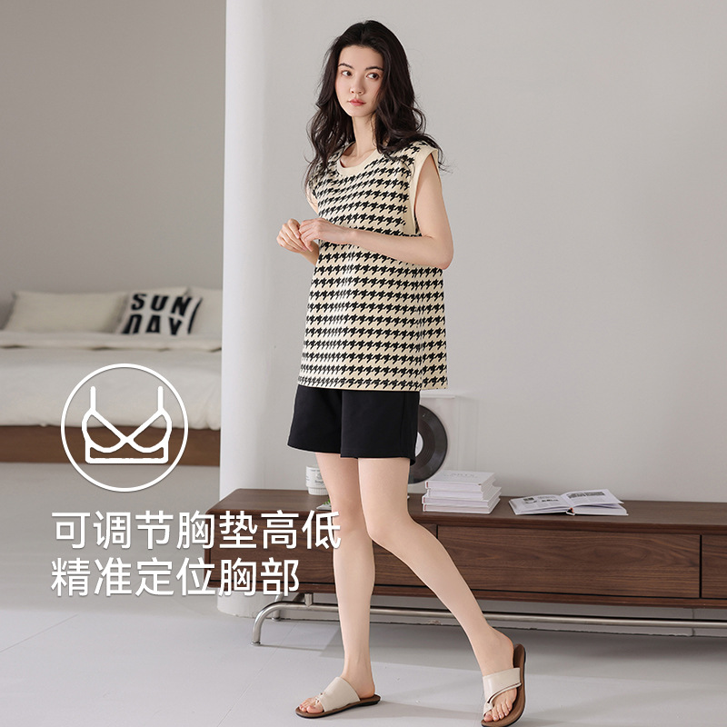 纯棉睡衣女薄款2025新款夏季带胸垫背心无袖短裤可外穿家居服套装