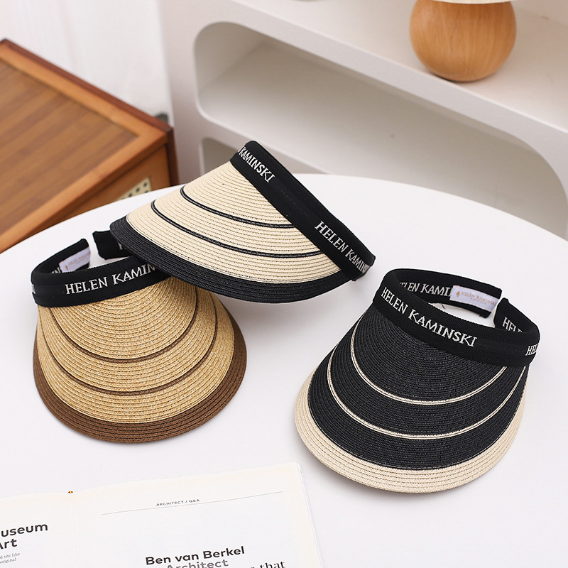 空顶帽女2025夏季新款拼色细纸辫防晒帽遮阳逛街出游发箍帽子草帽