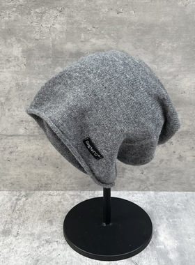 宽松版灰色毛线帽冷帽女秋冬大头围针织保暖堆堆帽羊毛护耳包头帽