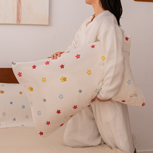 多彩星星枕巾纯棉a类纱布一对装女防头油全棉柔软枕头巾四季通用